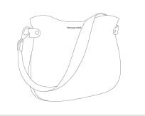 Dessin au trait d'un sac à bandoulière avec des détails de sangle et de bouton.