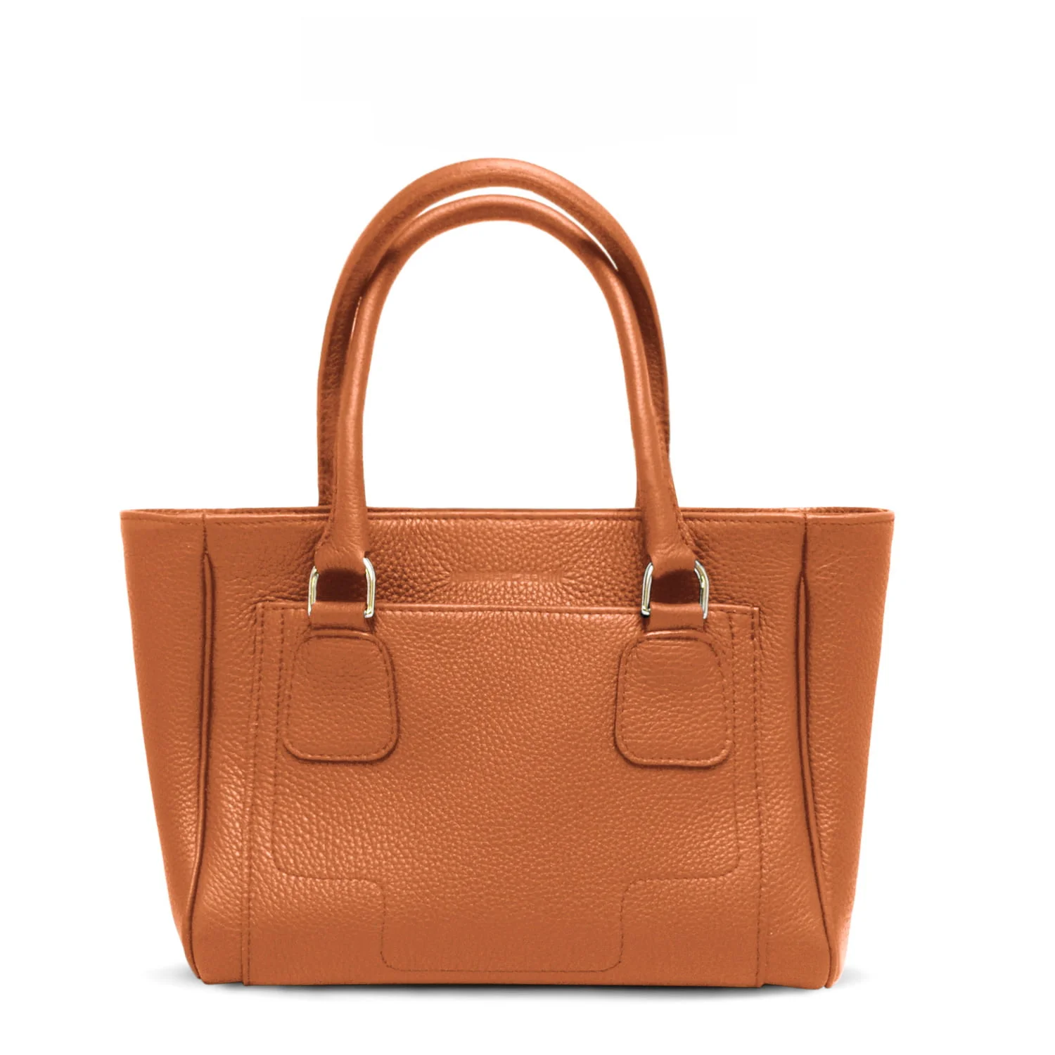 Sac fourre-tout en cuir marron avec deux poignées et une surface texturée.