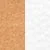 Gros plan de deux textures contrastées côte à côte : une surface brune semblable à du liège à gauche et une surface marbrée blanche à droite.