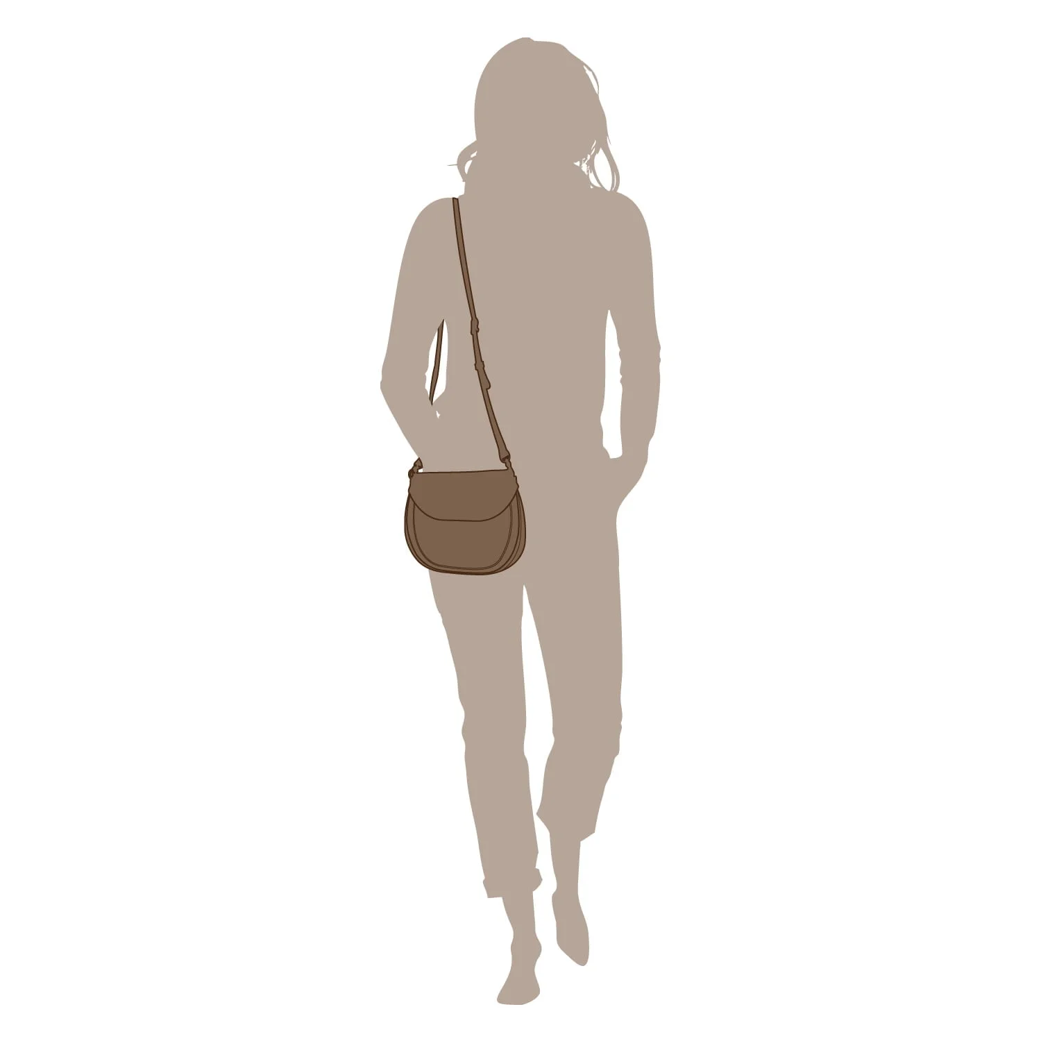 Silhouette d'une personne marchant, portant un sac à bandoulière.
