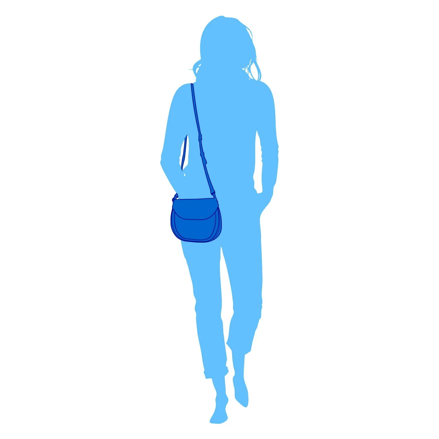 Silhouette d'une personne marchant, portant le sac bandoulière MIA.