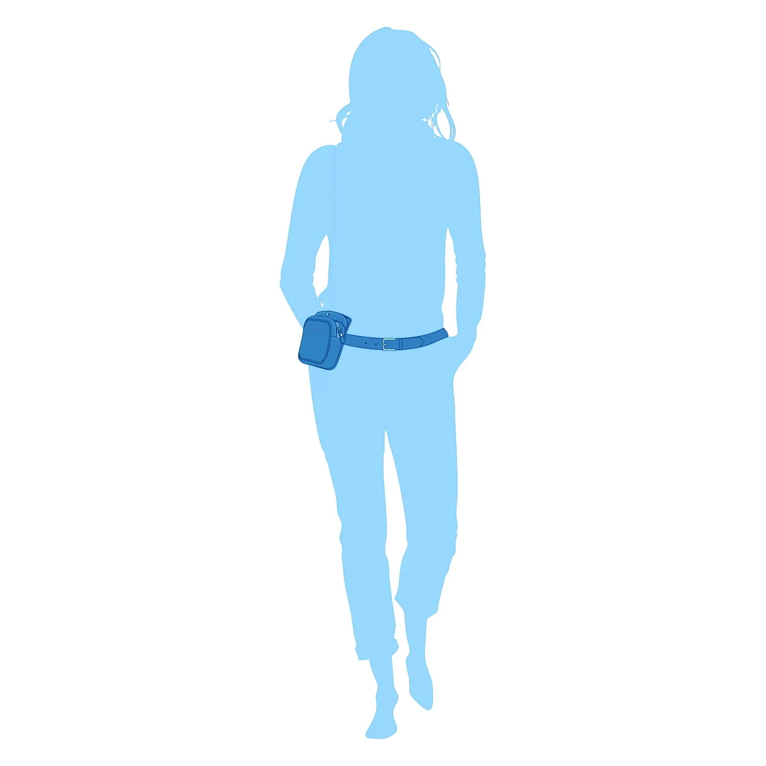 Silhouette d'une personne marchant avec une petite pochette attachée à sa ceinture.