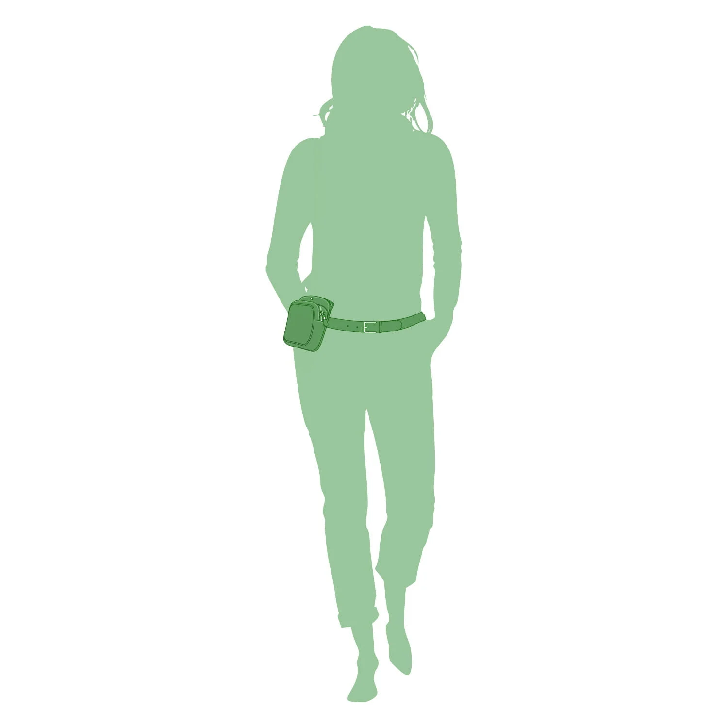 Silhouette d'une personne marchant en avant avec un petit sac à la ceinture.