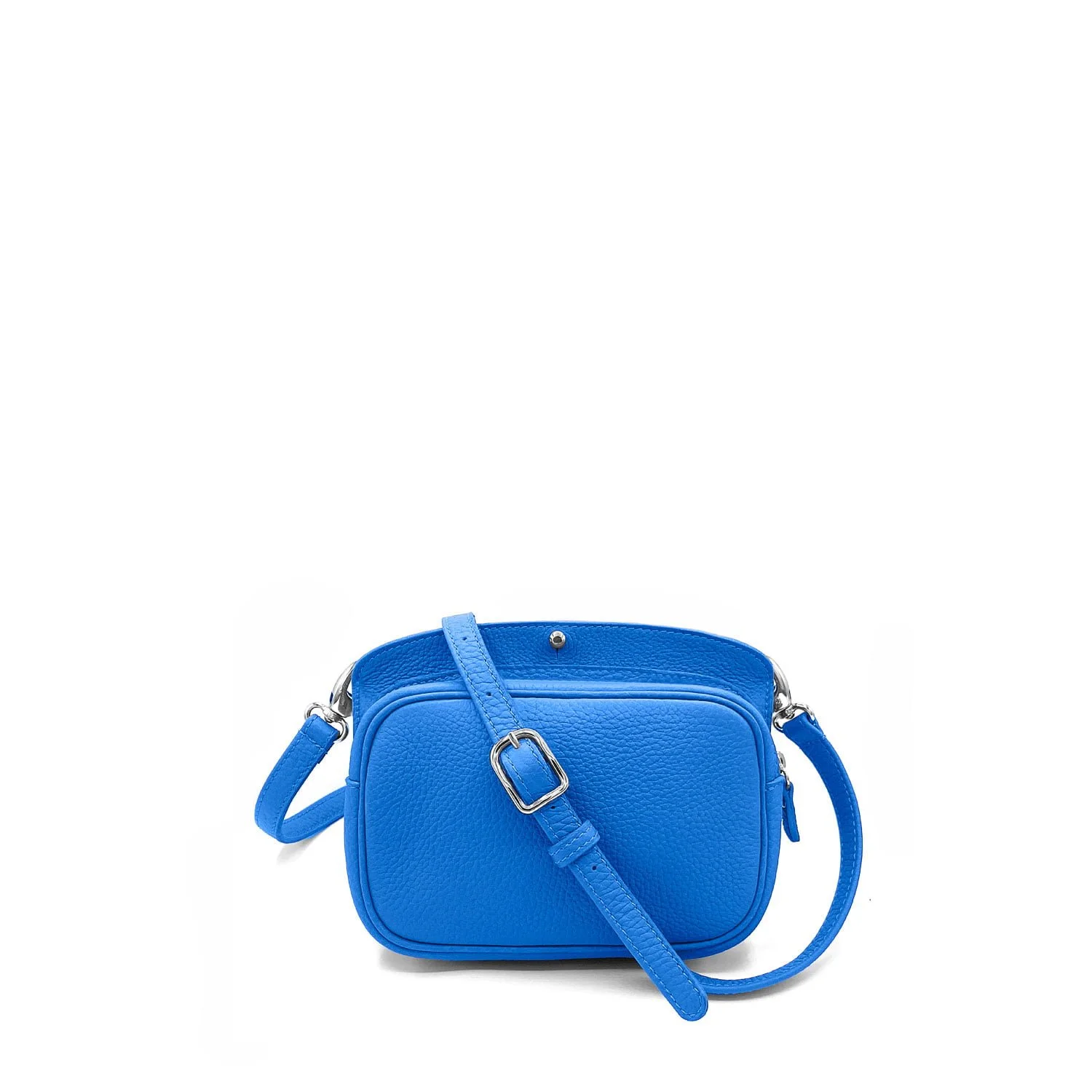 Un petit sac à bandoulière bleu avec une surface texturée et une bandoulière réglable.