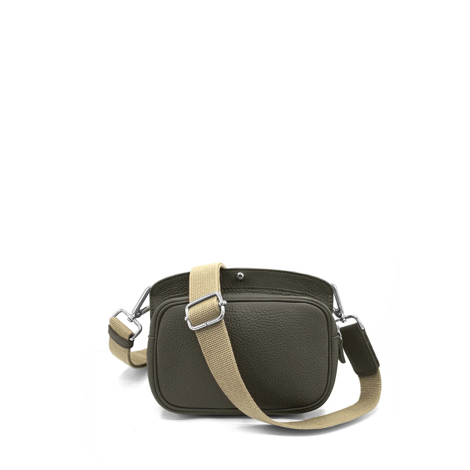 Sac bandoulière MAE Sangle en cuir vert foncé avec une bandoulière réglable beige.